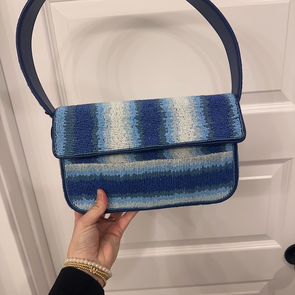NWT STAUD Blue and White Beaded Shoulder Bag - Picture 2 of 4
